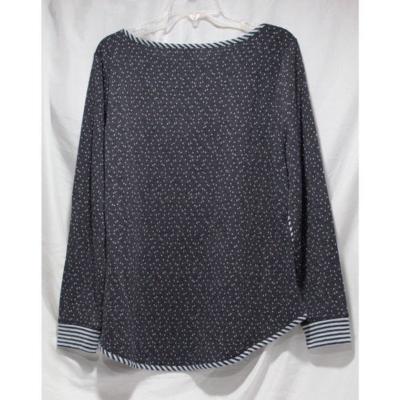 T by Talbots Women's (L) Blue Dots Striped Tunic Top Long Sleeve Boat Neck - Picture 5 of 14